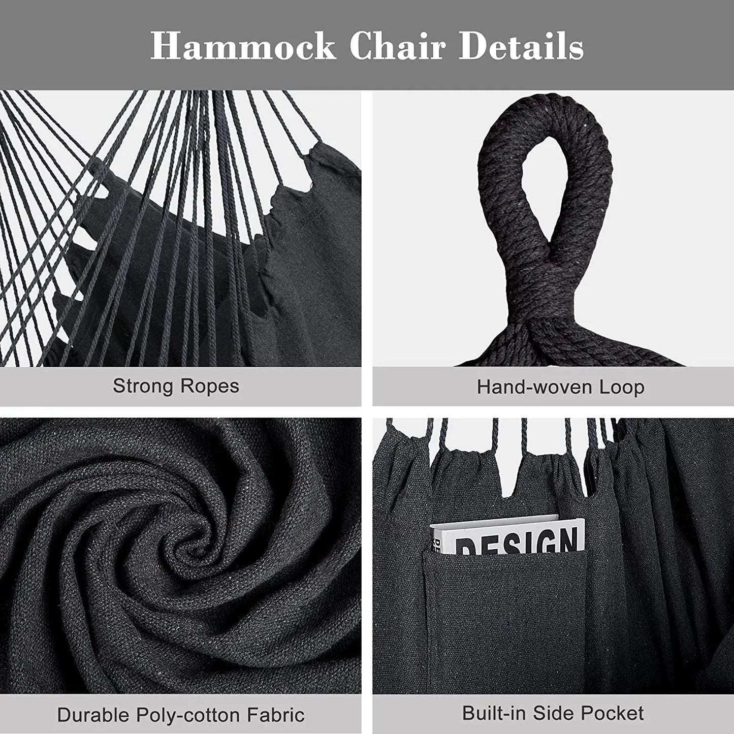 55 Inch Extra Large Double Hammock with Stand, 475lbs Capacity, Outdoor Portable Hammock with Hardwood Spreader Bar, Extra Large Pillow