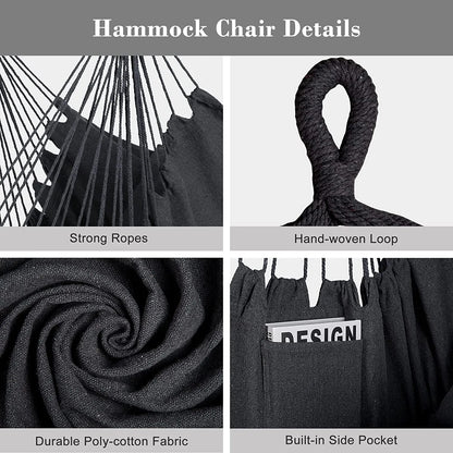 55 Inch Extra Large Double Hammock with Stand, 475lbs Capacity, Outdoor Portable Hammock with Hardwood Spreader Bar, Extra Large Pillow