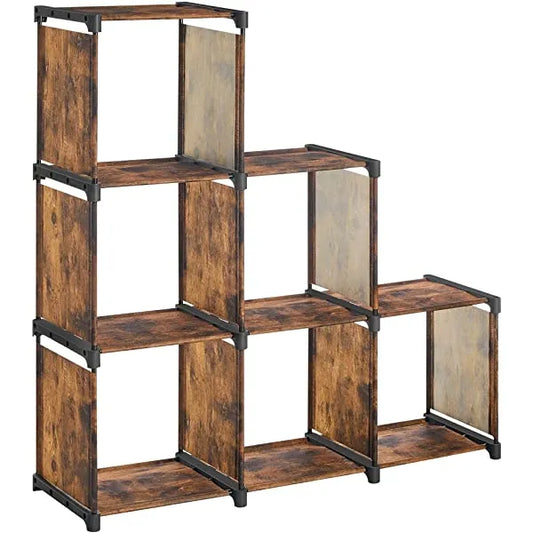 SONGMICS 6-Cube Storage Rack, Staircase Organizer, DIY Storage Shelf, Bookcase in Living Room, Children’s Room, Bedroom, for Toys and Daily Necessities, Rustic Brown ULSN063X12