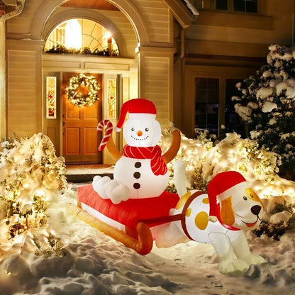 Season's Sled Snowman Cute Dog Inflatable