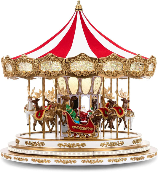 Mr. Christmas Marquee Deluxe Carousel Musical Animated Indoor Christmas Decoration, 15 Inch, Multi-Color