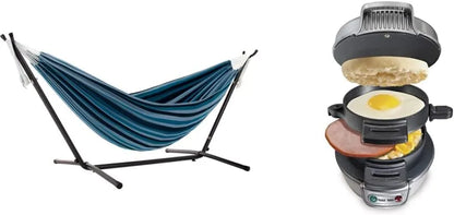 Double Cotton Hammock with Space Saving Steel Stand, Tropical (450 lb Capacity - Premium Carry Bag Included)