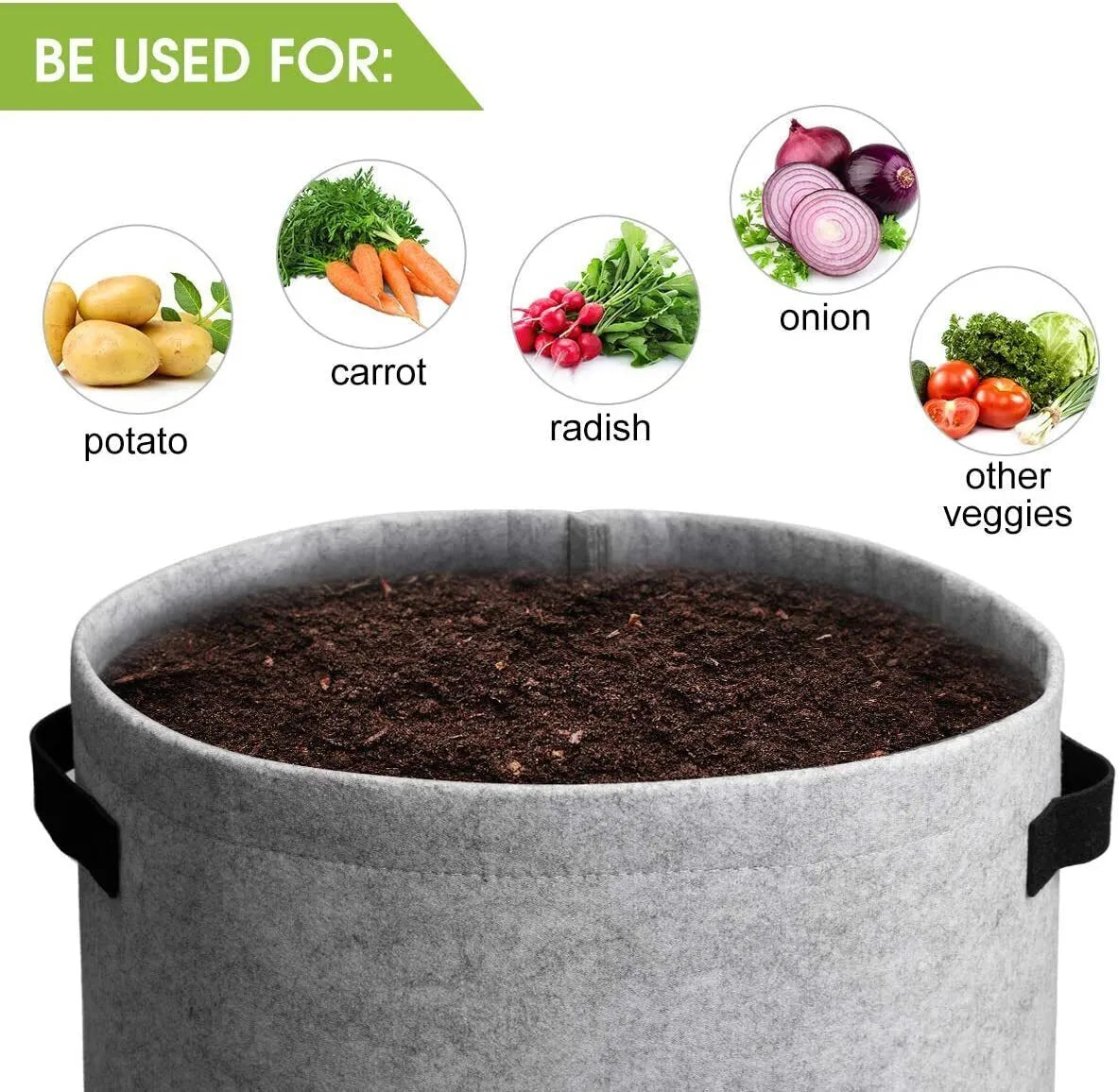 Homyhoo Potato Grow Bags with Flap 10 Gallon, 4 Pack Planter Pot with Handles and Harvest Window for Potato Tomato and Vegetables, Black and Gray