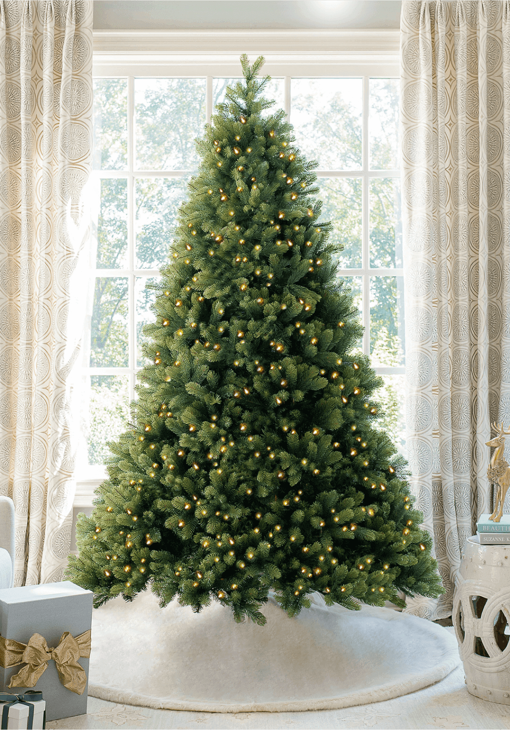 7.5' Royal Fir Quick-Shape Artificial Christmas Tree with 1000 Warm White & Multi-Color LED Lights