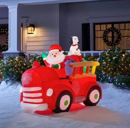 Christmas-5 ft inflatable santa driving vintage fire truck scene