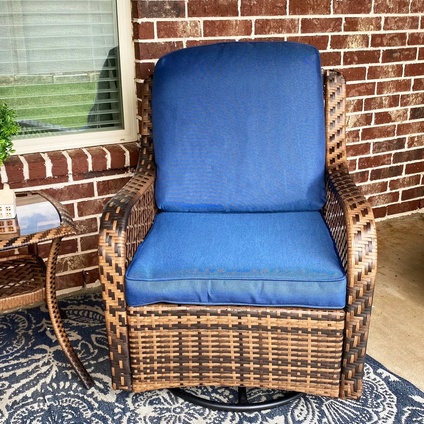 3 PC Rattan Swivel Rocking Chairs Conversation Set