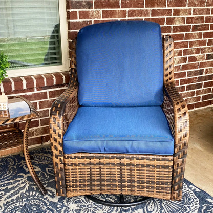 3 PC Rattan Swivel Rocking Chairs Conversation Set