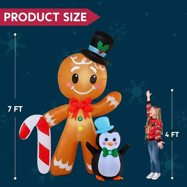 6ft Tall LED Gingerbread with Penguin Decoration