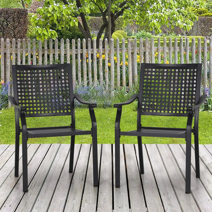 Outdoor Fixed Steel Dining Chairs with Bullseye Flower Pattern - Set of 2