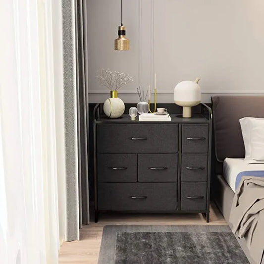 CubiCubi Dresser Organizer with 7 Drawer, Furniture Storage Tower Unit for Bedroom Hallway Entryway Closets, Dresser Clothes Storage with Sturdy Steel Frame Wood Top, Chocolate