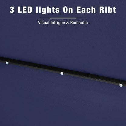 9/10ft Crank Open Patio Umbrella With 24 LED Lights & Ruffles