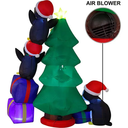 8ft Inflatable LED Penguins Decorating Tree