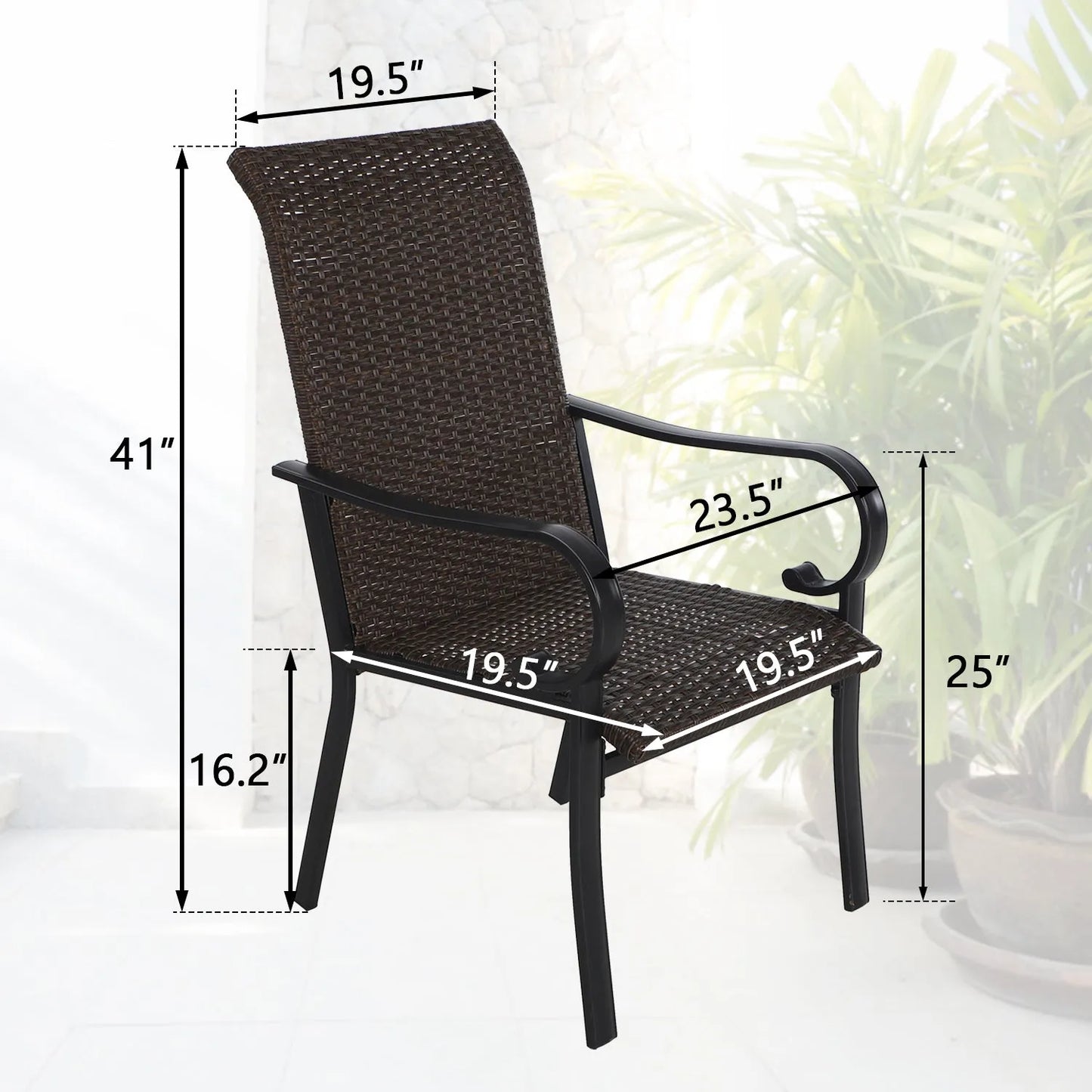 Rattan Metal Patio Dining Chairs, Set of 2