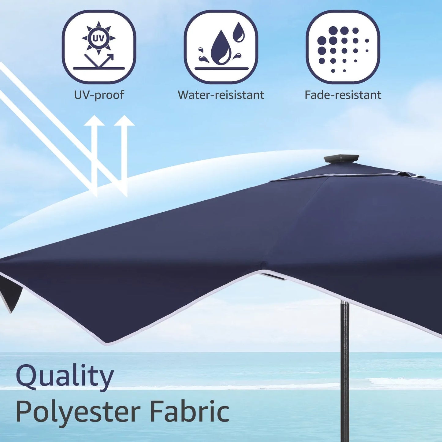 9/10ft Crank Open Patio Umbrella With 24 LED Lights & Ruffles