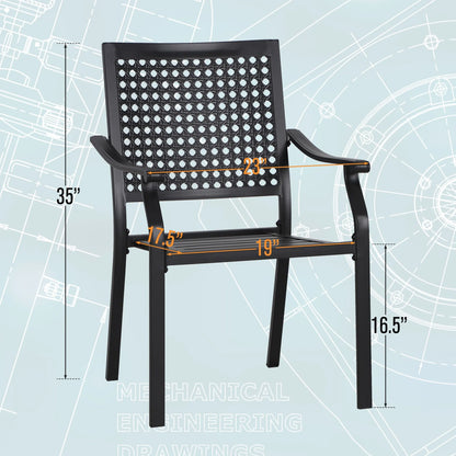 Outdoor Fixed Steel Dining Chairs with Bullseye Flower Pattern - Set of 2