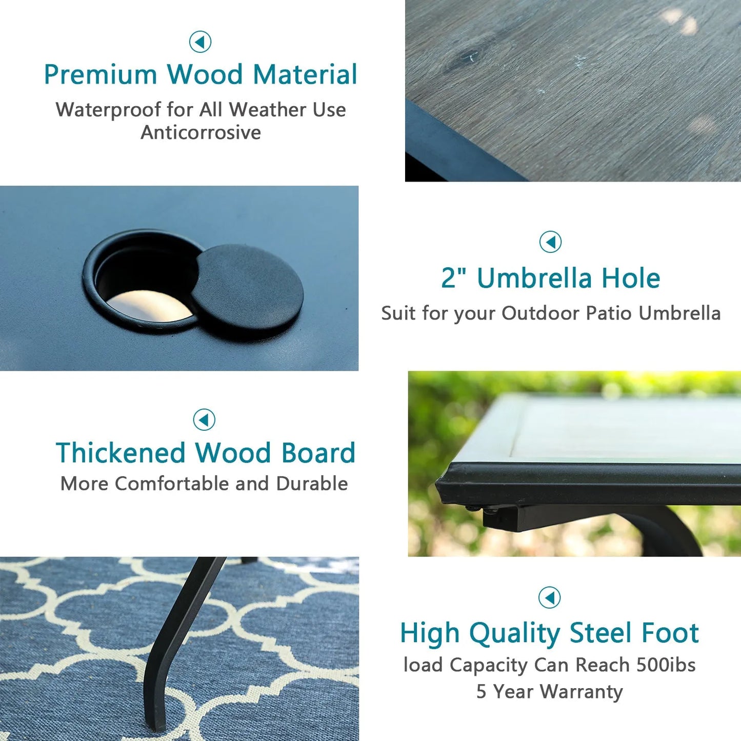 7-Piece Patio Dining Set With 6 Cushioned Steel & Rattan Chairs and Rectangle Table