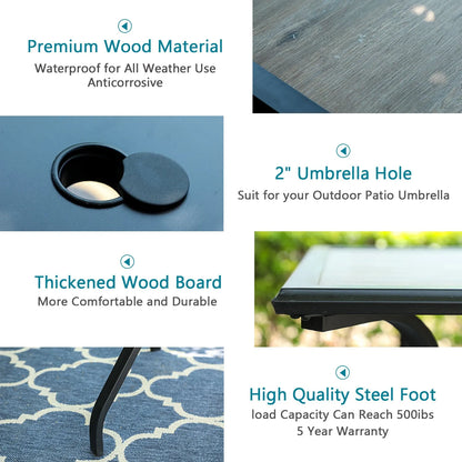 7-Piece Patio Dining Set With 6 Cushioned Steel & Rattan Chairs and Rectangle Table