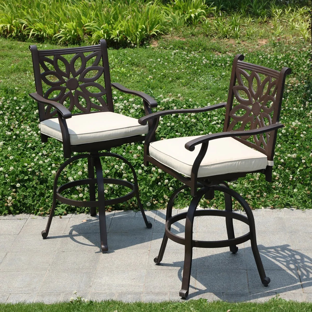 Cast Aluminum Patio Outdoor Pub Height Swivel Bistro Bar Stools Chairs & Table