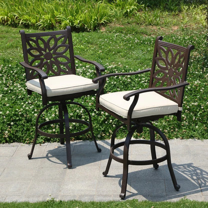 Cast Aluminum Patio Outdoor Pub Height Swivel Bistro Bar Stools Chairs & Table