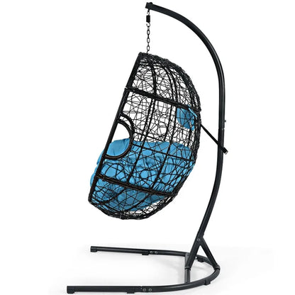 Outdoor Hanging Egg Chair Swing Hammock Chair Set with Stand & Cushion