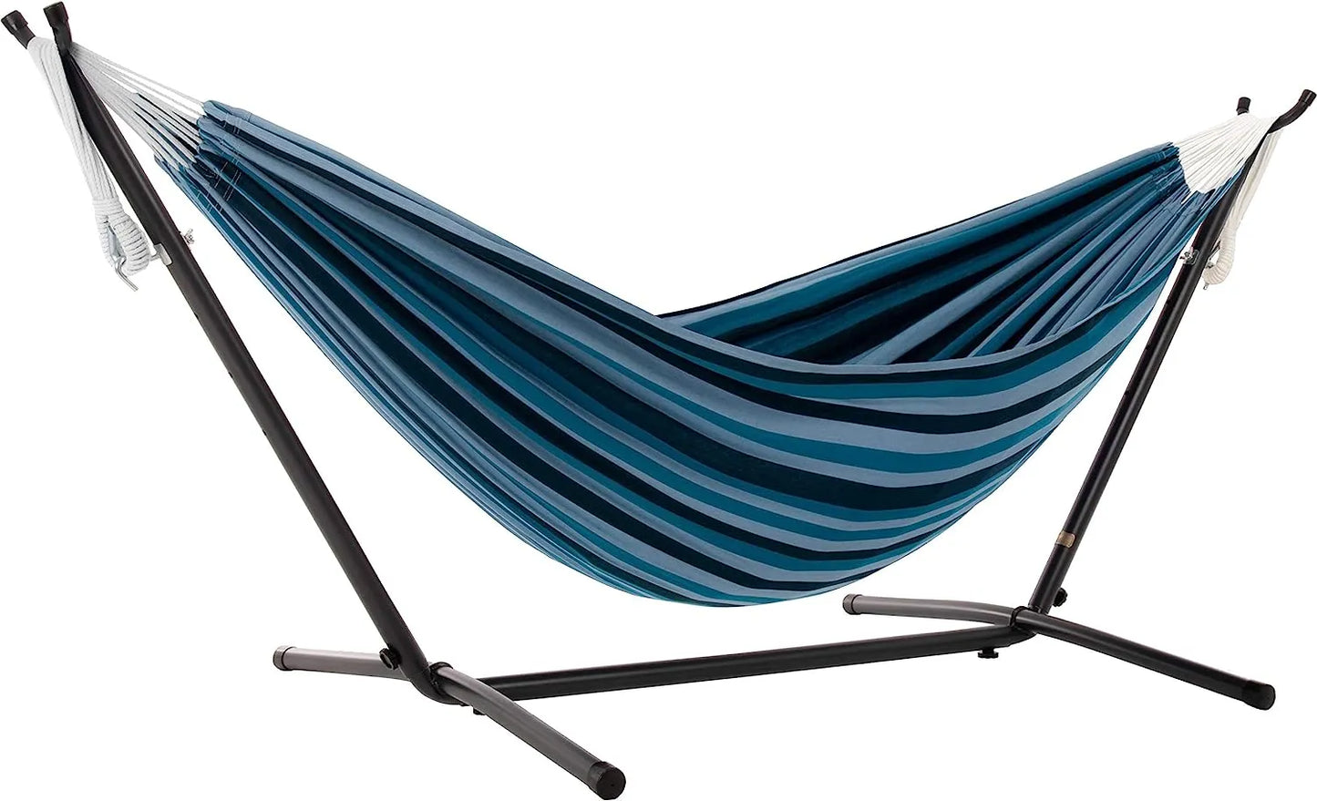 Double Cotton Hammock with Space Saving Steel Stand, Tropical (450 lb Capacity - Premium Carry Bag Included)