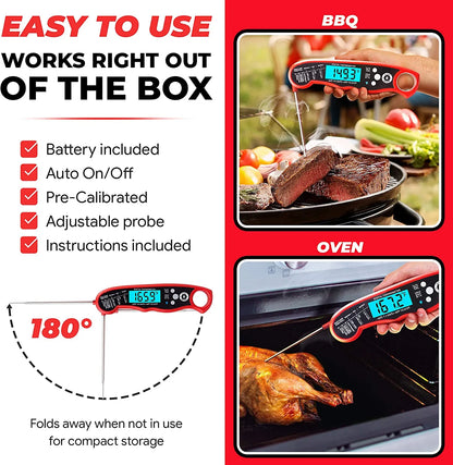 Instant Read Meat Thermometer for Grill and Cooking. Best Waterproof Ultra Fast Thermometer with Backlight & Calibration. Digital Food Probe for Kitchen, Outdoor Grilling and BBQ!