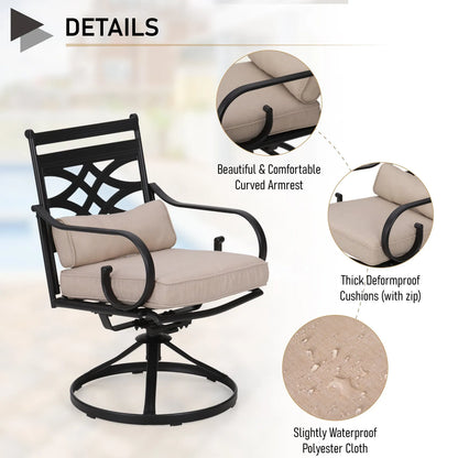 5-Piece Outdoor Dining Set 4 Swivel Steel Chairs and Square Table
