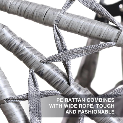 PRIVATE GARDEN Large Hanging Egg Chair with Stand Upgraded Wicker Egg Swing Chair Outdoor Indoor PE Rattan Hanging Chair with Grey Comfort Cushion Heavy Duty C-Stand