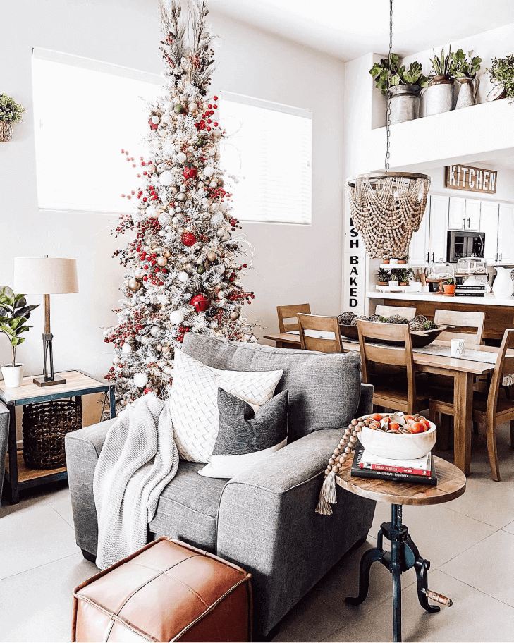 7.5' King Flock® Slim Artificial Christmas Tree with 650 Warm White LED Lights