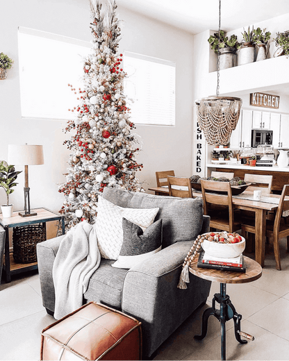 7.5' King Flock® Slim Artificial Christmas Tree with 650 Warm White LED Lights