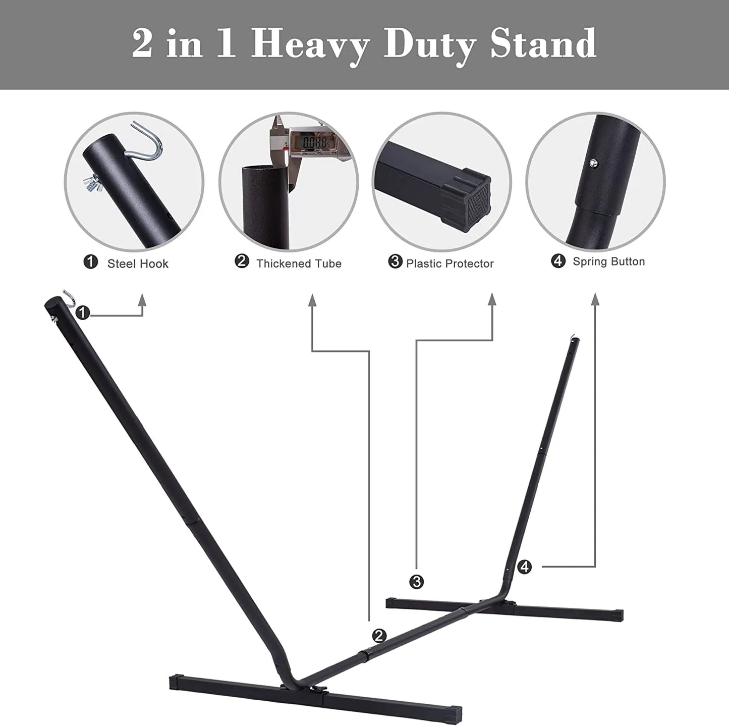 55 Inch Extra Large Double Hammock with Stand, 475lbs Capacity, Outdoor Portable Hammock with Hardwood Spreader Bar, Extra Large Pillow