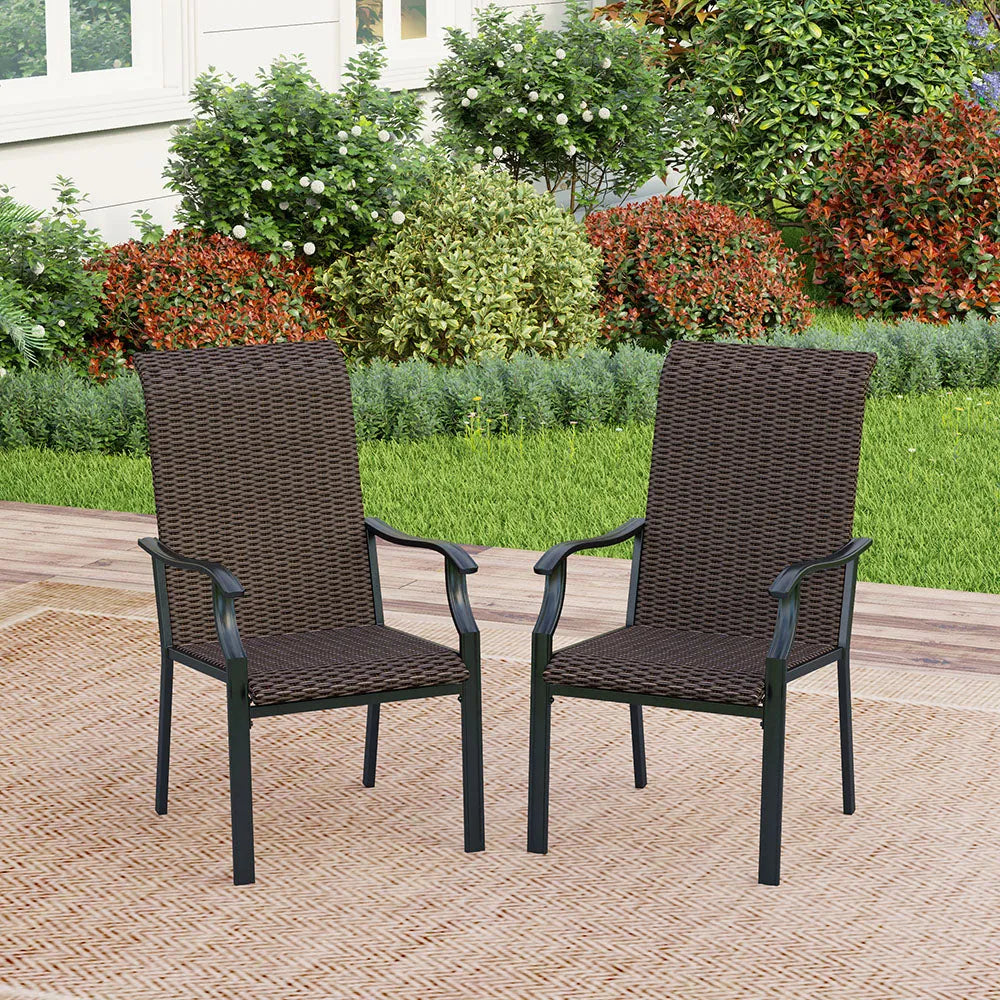 Rattan Metal Patio Dining Chairs, Set of 2