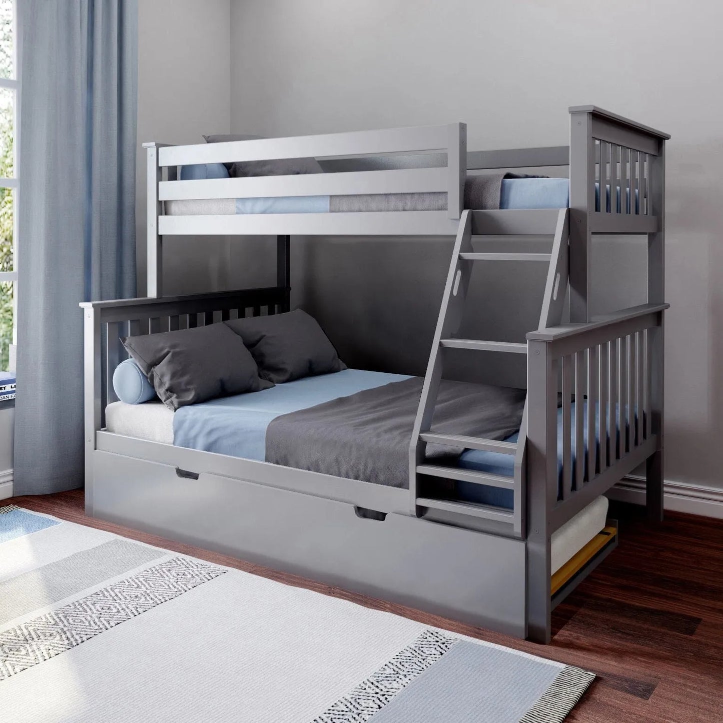 &#127876;Store Closing Sale&#128150;Kids Solid Wood Twin-Over-Full Bunk Bed + Trundle Bed