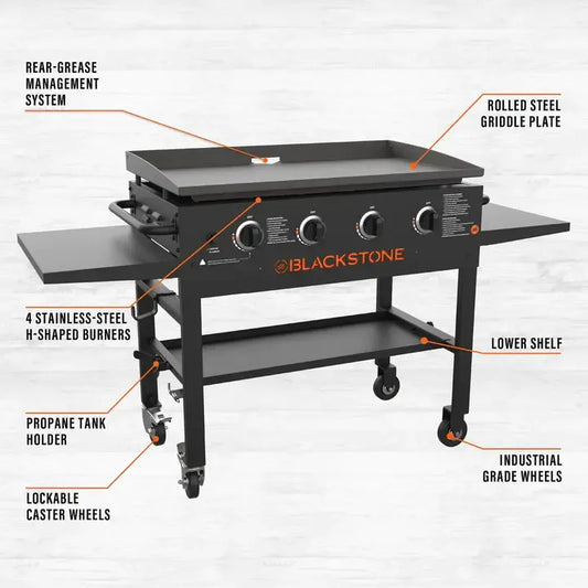 4-Burner 36′′ Griddle Cooking Station With Side Shelves