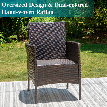 6 Piece Outdoor Dining Set with Acacia Wood Table & Wooden Bench and 4 Cushioned Rattan Wicker Chairs