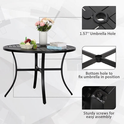 5-Piece Outdoor Dining Set 4 Swivel Steel Chairs and Square Table