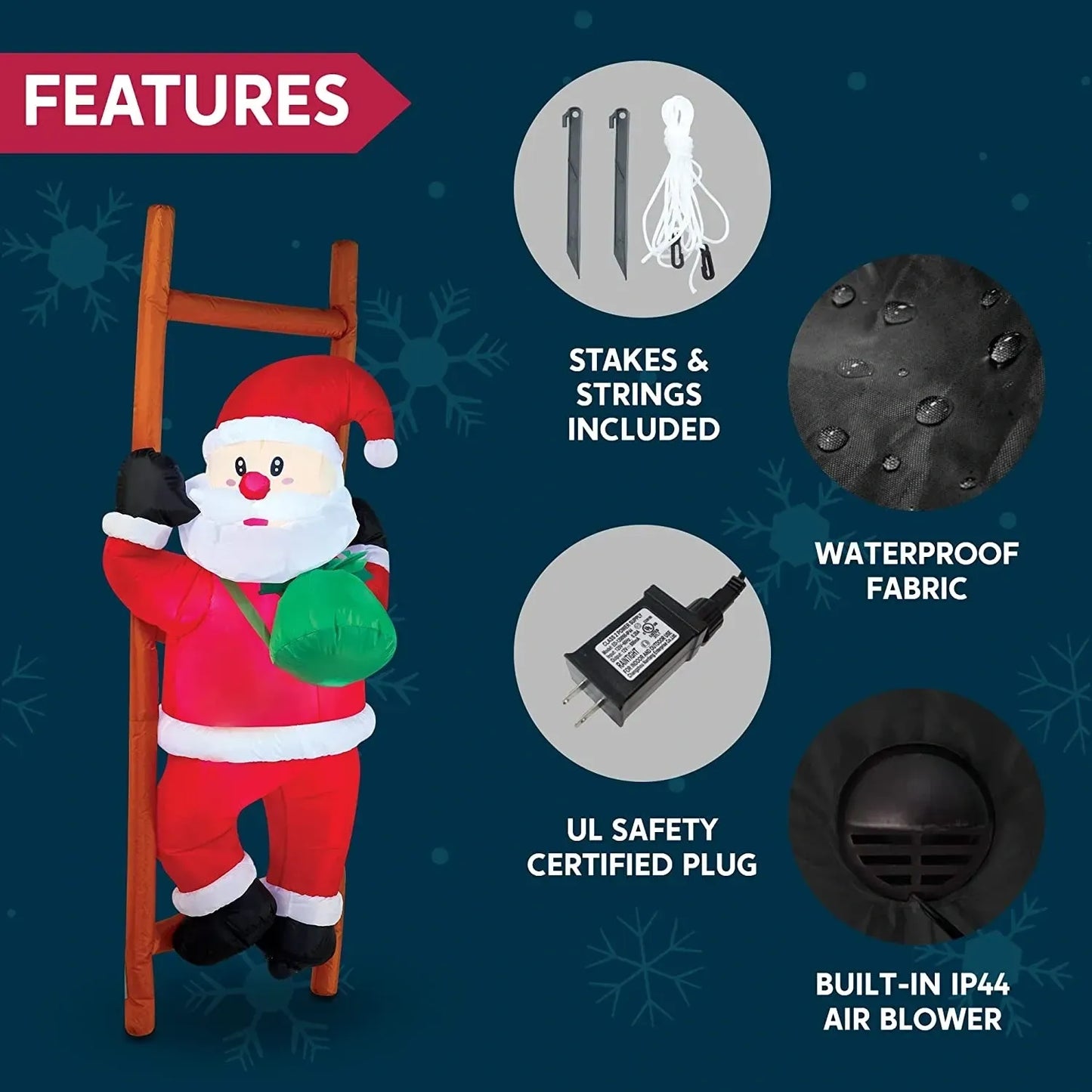 6ft Tall LED Inflatable Climbing Santa Decoration