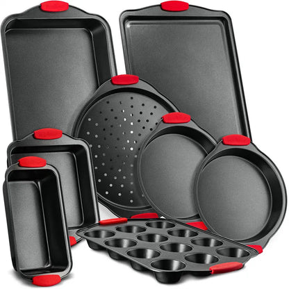 Red Silicone Handles Oven Safe 21 Piece Set Black