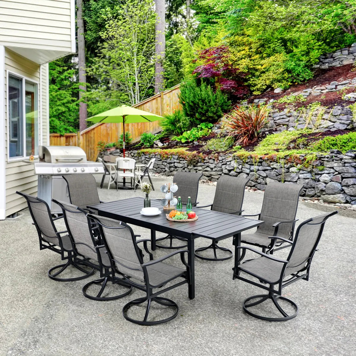 7-Piece/9-Piece Outdoor Patio Dining Set with Adjustable Table & Padded Textilene Swivel Chairs