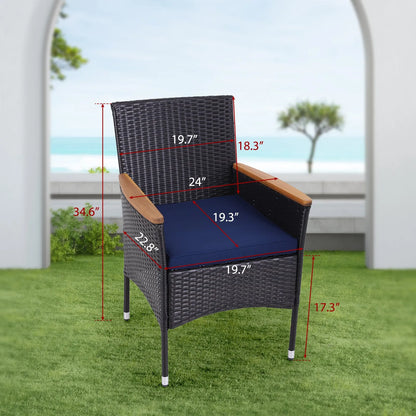6 Piece Outdoor Dining Set with Acacia Wood Table & Wooden Bench and 4 Cushioned Rattan Wicker Chairs