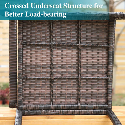 6 Piece Outdoor Dining Set with Acacia Wood Table & Wooden Bench and 4 Cushioned Rattan Wicker Chairs