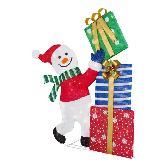 4 ft Warm White LED Snowman Stacking Gifts Holiday Yard Decoration
