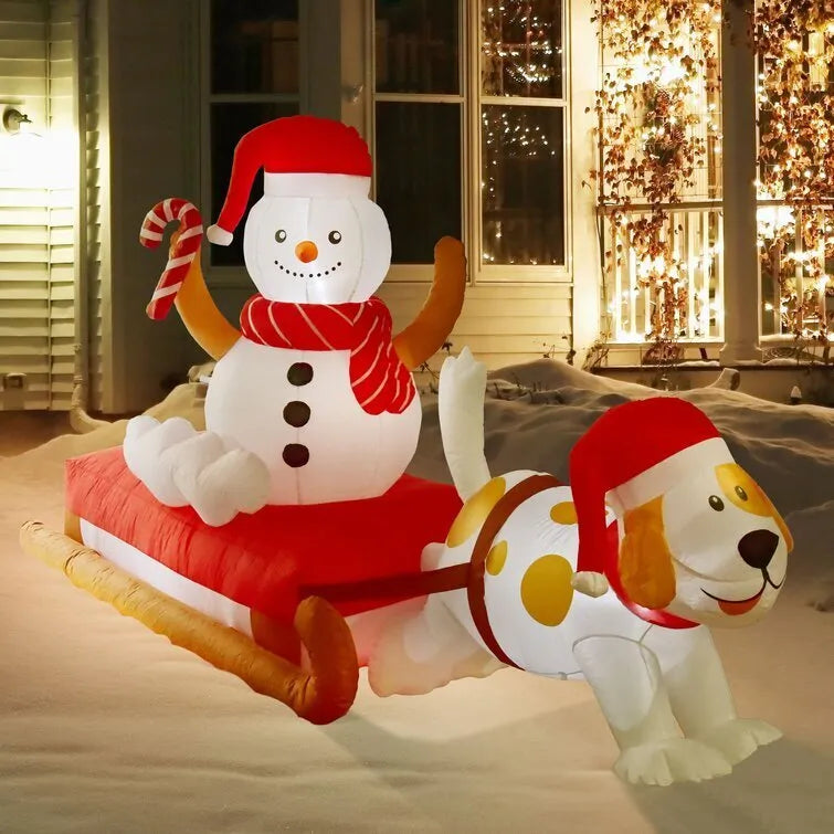 Season's Sled Snowman Cute Dog Inflatable