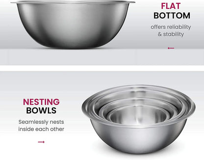 FineDine Stainless Steel Mixing Bowls (Set of 6) - Easy To Clean, Nesting Bowls for Space Saving Storage, Great for Cooking, Baking, Prepping