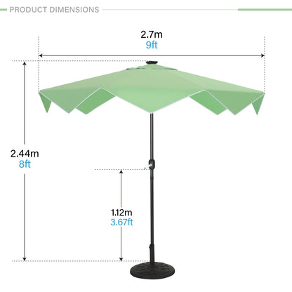 9/10ft Crank Open Patio Umbrella With 24 LED Lights & Ruffles