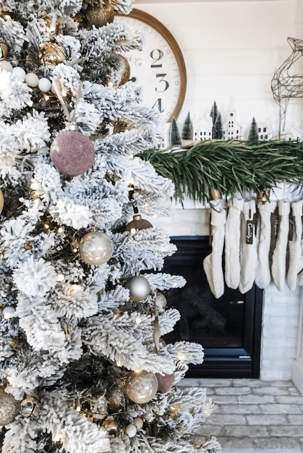 7.5' King Flock® Artificial Christmas Tree with 800 Warm White LED Lights