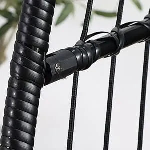 PRIVATE GARDEN Large Hanging Egg Chair with Stand Upgraded Wicker Egg Swing Chair Outdoor Indoor PE Rattan Hanging Chair with Grey Comfort Cushion Heavy Duty C-Stand