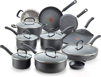 Hard Anodized Nonstick 17 Piece Cookware Set, Black
