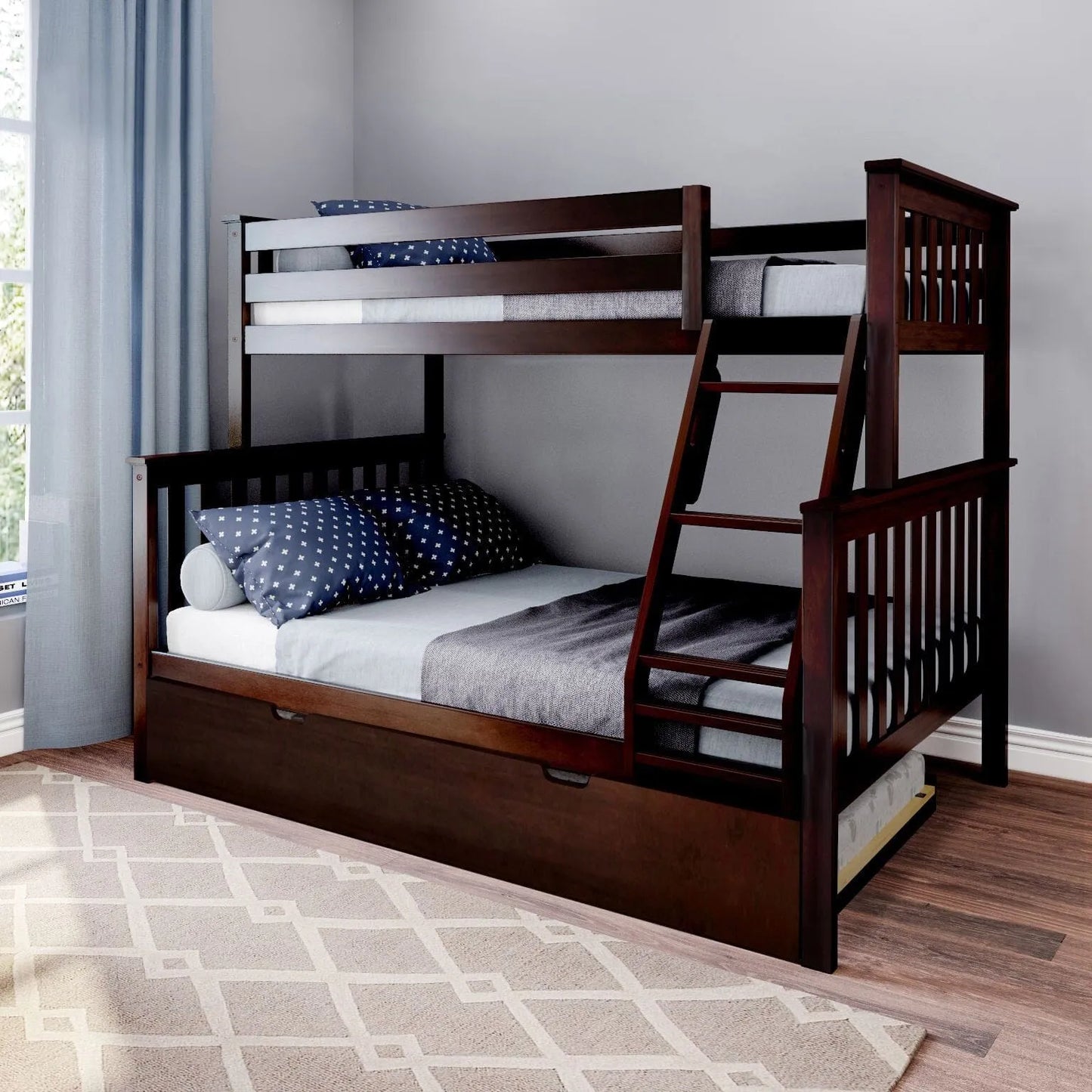 &#127876;Store Closing Sale&#128150;Kids Solid Wood Twin-Over-Full Bunk Bed + Trundle Bed