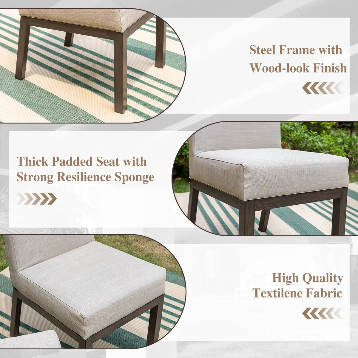 Patio Dining Set with Textilene Chairs/ Acacia Wooden Bench & Acacia Wooden Table